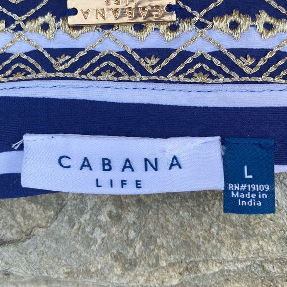 Cabana Life Blue & White Striped Dress/Cover Up w/Gold Embroidery UPF Large - Picture 4 of 5